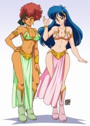 0tacat 2girls belly_dancer belly_dancer_outfit blue_hair boots brown_eyes cleavage dirty_pair female female_only fully_clothed green_eyes harem harem_girl harem_outfit kei_(dirty_pair) large_breasts loincloth long_hair red_hair revealing_clothes skimpy_clothes slave slave_bikini slave_leia_(cosplay) slave_outfit slavegirl tanned_skin wink yuri_(dirty_pair)