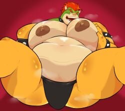 2024 absurd_res anthro areola armband bedroom_eyes belly big_areola big_belly big_bulge big_moobs big_nipples bodily_fluids bowser bracelet bulge clothed clothing collar eyebrows hair hi_res horn huge_areola huge_belly huge_bulge huge_moobs huge_nipples jewelry koopa lactating looking_at_viewer love_handles lying male male_lactation milk moob_grab moob_squish moobs musk musk_clouds narrowed_eyes nintendo nipples non-mammal_nipples on_back open_mouth open_smile overweight overweight_anthro overweight_male red_background scalie seductive simple_background small_head smile solo spiked_armband spiked_bracelet spiked_collar spikes spread_legs spreading squish super_mario_bros. sweat swirlzeez teeth thick_thighs topless topless_anthro topless_male underwear underwear_only
