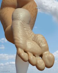 3d 5_toes anthro ass digital_media_(artwork) feet female foot_fetish foot_focus gastropod hi_res humanoid_feet lapushis low-angle_view macro mollusk plantigrade snail soles solo toes wrinkled_feet wrinkles