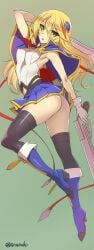 ass blazblue blonde_hair bolverk female gloves green_eyes guns lips looking_at_viewer noel_vermillion pink_lips shoes skirt takeda_aranobu thick_ass thighhighs thighs