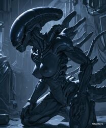 ai_generated alien alien_(franchise) alien_humanoid artas9972 breasts horror monster monster_female nipples pussy saliva saliva_drip saliva_trail xenomorph