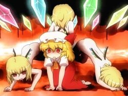 4girls blonde_hair cocoon crystal crystal_wings flandre_scarlet four_of_a_kind_(touhou) hatching nude nude_female pool_of_blood red_eyes small_breasts touhou