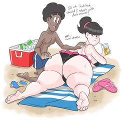 1boy 1girls 4_toes ass barbara_yamanaka_(wappah) barefoot bbw beach big_ass big_breasts big_butt dark-skinned_male dark_skin english_text feet female goth hetero huge_ass interracial male pawg sandals soles straight voluptuous wappah wappah_wilson_(wappah)