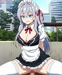 ai_generated alisa_mikhailovna_kujou anime blue_eyes clenched_teeth cowgirl_position kuze_masachika large_breasts maid maid_outfit ranwai sex silver_hair stable_diffusion tokidoki_bosotto_russian_de_dereru_tonari_no_alya-san vaginal_penetration vaginal_sex