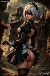 1boy1girl absurdres ai_generated ass ass_focus attractive big_breasts blindfold breasts cleavage corset detailed exposed exposed_breasts female female_only gloves gothic high_quality highres hourglass_figure large_breasts leak leaked logart looking_back maid maid_headdress maid_outfit maid_uniform naked naked_female nier nier:_automata nipples nsfw nude nudity pussy seductive sensitive short_hair solo stable_diffusion steampunk stockings tongue vagina white_hair yorha_2b