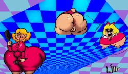 1girls 2024 absurd_res artist_name ass_focus bbw big big_ass big_breasts blush checkered_background chubby_female donut_anus earrings earthbound earthbound_(series) fat_ass fat_butt female female_only frying_pan gigantic_ass gigantic_thighs human human_only hyper hyper_ass large_ass lifting_dress milf monstorlilly mother_(series) mother_2 mother_and_daughter ness's_mom red_clothing solo spatula sweating sweaty_butt theslashfive tongue tongue_out toony tracy_(earthbound) upskirt