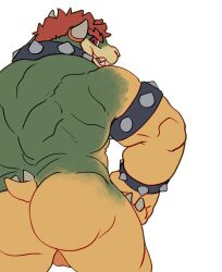 2024 absurd_res anthro armband ass back_muscles backsack balls barazoku big_butt big_muscles bowser bracelet citrine_lion claws collar eyebrows genitals hair hi_res horn jewelry koopa looking_at_viewer looking_back looking_back_at_viewer male male_only mario_(series) muscular muscular_anthro muscular_male nintendo non-mammal_balls nude open_mouth open_smile rear_view scalie simple_background smile solo spiked_armband spiked_bracelet spiked_collar spiked_tail spikes spikes_(anatomy) standing super_mario_bros. tail teeth thick_thighs triceps white_background