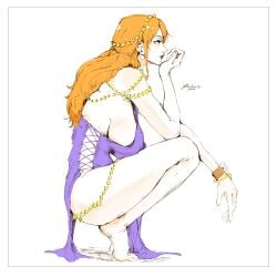 1girls 2d 2d_(artwork) barefoot big_breasts bon_drawr breasts dress female female_focus female_only nami nami_(one_piece) one_piece post-timeskip purple_dress