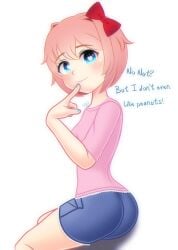 1girls blue_eyes bow butt doki_doki_literature_club english_text female_focus hairbow heart-shaped_pupils just_sayori no_nut_november sayori_(doki_doki_literature_club) scribblysuki text