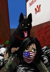 alleyway american_flag canine defeated defeated_heroine dominant_feral garbage graffiti green_eyes heroine masked_female miss_militia orangeanvil parahumans scratches self_upload submitting_to_cock superheroine uniform wildbow worm_(web_series) zoophilia