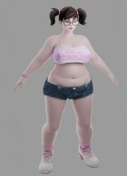 asserting_dominance bloggerman chubby disney disney_princess female mei_(overwatch) navel overwatch t-pose thick_thighs twintails