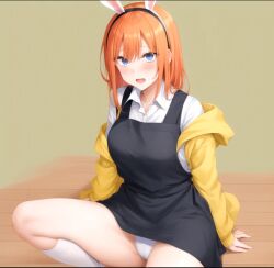 ai_generated blue_eyes blush go-toubun_no_hanayome horny lonely looking_at_viewer nakano_yotsuba open_mouth orange_hair white_panties