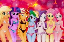 applejack_(eg) bikini charliexe equestria_girls fluttershy_(eg) friendship_is_magic multiple_girls my_little_pony pinkie_pie_(eg) rainbow_dash_(eg) rarity_(eg) sunset_shimmer twilight_sparkle_(eg)