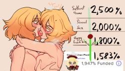 ancient_rome blonde_hair breast_press breast_to_breast centurii-chan centurii-chan_(character) female female_only kissing marketable_plushie plush plushie roman rome selfcest symmetrical_docking text yuri