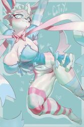 1girls blue_eyes eeveelution female female_focus furry furry_female furry_only pokemon pokemon_(species) shangtou sylveon