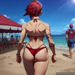 ai_generated animated arcane arcane_vi arcane_vi_animated beach bubble_ass bubble_butt league_of_legends patreon_username perfect_body piercing punk_girl red_bikini red_hair red_thong shaved_side short_hair tagme tattoo thick_ass thick_thighs undercut vi vi_(league_of_legends) video walking whatajinx