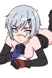 ass blue_hair girl girl_focus gloves little_tits nude oc original_character scars solo tits yellow_eyes