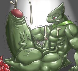 abs axew balls biceps big_balls big_muscles blush cum duo feet growth huge_balls huge_cock humanoid_penis hyper hyper_balls hyper_penis longging macro male muscular nintendo orgasm pecs penis pokemon quads simple_background size_difference thick_penis uncut vein video_games yaoi