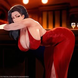 1girl 1girls ai_assisted ai_generated asian asian_female ass bar bar_counter bar_stool bedroom_eyes bent_forward bent_over bent_over_table big_ass big_boobs big_breasts black_bra black_eyes black_hair boku_no_hero_academia boobs bra breasts cleavage cleavage_cutout cleavage_dress curvy drink erotic_nansensu eyelashes female female_focus female_only focus glass_cup hair_down japanese japanese_female light-skinned_female light_skin lingerie looking_at_viewer momo_yaoyorozu my_hero_academia pale-skinned_female pale_skin panties patreon patreon_username red_dress seducing seductive smile solo solo_female solo_focus teenager thick_thighs wine_glass wip