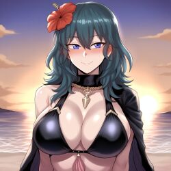 ai_generated badtimer blue_eyes breasts byleth_(female)_(fire_emblem) byleth_(female)_(summer)_(fire_emblem) byleth_(fire_emblem) byleth_(fire_emblem)_(female) female female_only fire_emblem fire_emblem:_three_houses fire_emblem_heroes looking_at_viewer nai_diffusion nintendo solo stable_diffusion swimsuit