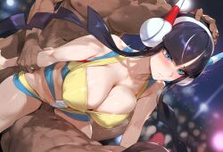 1girls 2boys ai_generated black_hair blue_eyes dark-skinned_male double_bun double_penetration elesa_(pokemon) female female_focus female_only headphones interracial interracial_sex light-skinned_female penetration penis pokemon pokemon_bw pokemon_bw2 sex straight_sex