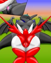 2016 all_fours anus ass blue_eyes blue_nipples blue_pussy blue_tongue breasts chameloshi clitoris close-up cunnilingus duo erect_nipples female grey_sclera half-closed_eyes hi_res latias legendary_pokemon licking looking_pleasured nintendo nipples oral outside pokemon pokemon_(species) pussy pussy_juice rasha rear_view sex spread_legs spreading tongue tongue_out vaginal_penetration video_games yuri