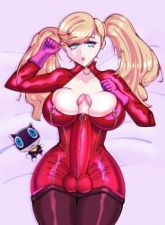 1futa ann_takamaki atlus autopaizuri balls bed big_breasts big_penis blonde blonde_female blonde_hair blue_eyes bodysuit breasts casual_autopaizuri clothed clothing erection female futa_only futanari hi_res highres huge_breasts huge_cock human intersex karfound large_breasts large_penis light-skinned_futanari light_skin long_hair long_hair_female looking_at_viewer megami_tensei morgana_(persona) mostly_clothed paizuri pale_skin penis persona persona_5 phantom_thief_suit pinup plushie red_bodysuit sega solo solo_futa twintails