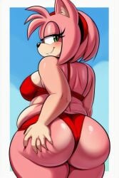 ai_generated amy_rose ass_grab big_ass bikini chubby chubby_anthro chubby_ass chubby_female furry furry_only hand_in_ass hand_in_butt hand_on_ass hand_on_butt hedgehog hedgehog_girl panties red_bikini red_panties smile sonic_(series) sonic_the_hedgehog_(series)