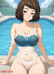 1female 1girls ai_generated alternate_costume atlus breasts brown_eyes brown_eyes_female brown_hair brown_hair_female bubbleteexl cleavage clothed clothed_female clothing commentary_request curly_hair curly_hair_female curvy curvy_female curvy_figure english_commentary erect_nipples female female_focus female_only hi_res highres light-skinned_female light_skin megami_tensei mixed-language_commentary nipples one_piece_swimsuit persona persona_5 pinup pool poolside sadayo_kawakami see-through see-through_clothing sega short_hair short_hair_female solo solo_female solo_focus swimming_pool swimsuit swimwear teacher thick_thighs thighs very_high_resolution wet wet_body wet_skin wet_swimsuit