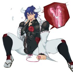 akame_ga_kill! balls bara big_penis boner cum cum_through_clothes dildo dildo_in_ass dildo_sitting erection erection_under_clothes horns inside_view male male_only medial_ring orgasm penis pigeonpantonium solo solo_male spread_legs susanoo_(akame_ga_kill!) tongue_out vibrating_dildo