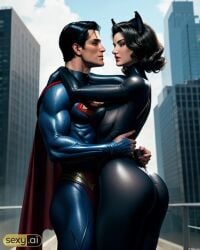 1boy1girl ai_generated antiheroine ass big_ass big_butt catwoman cheating cheating_husband clark_kent dc dc_comics light-skinned_male light_skin selina_kyle straight straight_hair superhero superman thief tight_clothes tight_clothing wide_hips