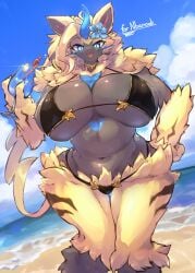 aurora_(nbanoob) big_breasts bikini breasts cleavage female huge_breasts iron_atama pokemon pokemon_(species) thick_thighs wide_hips zeraora