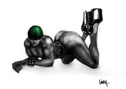 1human 1male 1man bandana black_and_white cinziq cinziq_(artist) digital_art heels human_artist leather leather_harness leather_restraints male male_only muscular no_ai one_piece pleaser_heels roronoa_zoro solo solo_focus solo_male