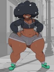 1boy 1boys 1male 2d 2d_(artwork) african_male afro belly belly_button big_ass big_butt big_lips big_thighs black_femboy black_hair black_hoodie black_male black_sports_bra brown_skin brown_skinned_male bulge bulge_under_clothes child_bearing_hips commission crop_hoodie crop_top crop_top_hoodie cropped_hoodie curly_hair dark-skinned_femboy dark-skinned_male dark_hair dark_skin dick_sucking_lips exposed_belly eyes_behind_hair femboy femboy_only feminine_male fluffy_hair full_lips giant_ass gray_shorts gray_socks green_shoes grey_shorts grey_socks hair_covering_eyes hair_decoration hair_ornament hair_ornaments hair_over_eyes hands_on_hips hips_wider_than_shoulders huge_ass kinky_hair male male_only original shorts sissy smiling socks socks_and_shoes solo solo_femboy solo_male sports_bra star_hair_ornament star_ornament teapot_(body_type) thick thick_ass thick_lips thick_thighs wide_hips yelftea