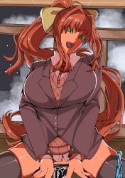 1girls big_breasts breasts dirtypaprika doki_doki_literature_club green_eyes long_hair monika_(doki_doki_literature_club) mouth_open open_mouth