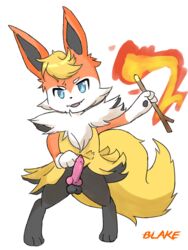 animal_genitalia anthro blaketheflareon blaketheflareon(char) blue_eyes braixen canine eeveelution fire flareon fox fur furry hybrid knot looking_at_viewer male mammal nintendo penis pokémon_(species) pokemon pokemon_(species) semi-anthro video_games