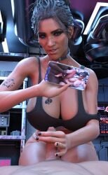 1girls 2boys 3d areola_slip areolae big_breasts blacked blacked_clothing choker cock_comparison cuckold cuckold_pov cyberpunk_2077 dark-skinned_male dark_skin foreskin handjob humiliation interracial light-skinned_female light-skinned_male light_skin looking_at_viewer male_pov netorare panam_palmer panamsimp panties penis_size_difference phone phone_screen pov qos queen_of_spades size_queen small_penis small_penis_humiliation spade_tattoo sph teasing_cuck_with_phone three-finger_handjob underwear