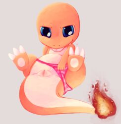 a6p animal_genitalia blue_eyes charmander clothing looking_at_viewer nintendo panties pokémon_(species) pokemon presenting pussy solo underwear video_games wet