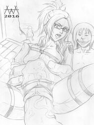 1girls 3boys aaaninja attack_on_titan big_breasts breasts clothed_sex clothes female glasses grin hanji_zoe impossible_fit male monochrome open_mouth penetration penis rape sex shingeki_no_kyojin size_difference sketch stomach_bulge straight titan_(shingeki_no_kyojin) traditional_art uncensored vaginal_penetration