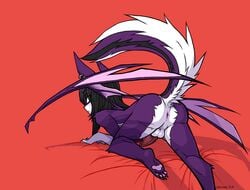 anus ass backsack balls bandit_(character) bat black_hair blush ear_piercing green_eyes hair hybrid lexivineart looking_back male male_only mammal nude piercing raised_tail skunk solo wings