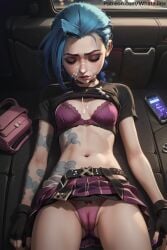 ai_generated arcane arcane_jinx belt blue_hair cameltoe closed_eyes cum_on_face cute defeated forced gloves helpless inside_car jinx_(league_of_legends) league_of_legends patreon_username pink_underwear rape school_uniform schoolgirl shirt_lift shirt_up skirt skirt_lift sleeping tattoo twin_braids twintails upskirt vulnerable whatajinx