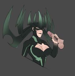 black_sclera cleavage female green_eyes handjob hela horned_headwear horned_helmet horns loganpg34 male/female marvel marvel_comics marvel_rivals mask masked masked_female penis