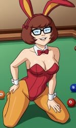 ai_generated ass bigmic145 breasts bunny_ears bunny_girl bunny_tail bunnysuit cartoon_network casino orange_pantyhose pantyhose playboy_bunny red_hair scooby-doo scooby-doo!_mystery_incorporated shoes velma_dinkley velma_dinkley_(mystery_incorporated)