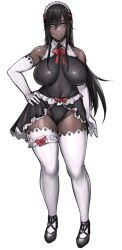 1girls 2022 absurd_res aged_up areola_bulge ass_visible_through_thighs bare_shoulders black_hair black_leotard black_skirt blue_eyes bow bowtie breasts cameltoe clothing covered_navel dark-skinned_female dark-skinned_maid_(pepe_(jonasan)) dark_skin elbow_gloves female female_only frilled_skirt frills full_body gloves hair_between_eyes hand_on_hip high_heels highleg highleg_leotard highres huge_breasts leotard long_hair looking_at_viewer maid maid_headdress maid_uniform miniskirt original pepe_(jonasan) pubic_hair pubic_hair_peek revealing_clothes showgirl_skirt simple_background skirt smile solo standing thick_thighs thigh_strap thighhighs thighs tight_clothing uniform very_long_hair white_background white_gloves