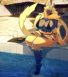 aurora_(nbanoob) big_breasts bikini breasts cleavage female furry huge_breasts orangedog pokemon pokemon_(species) thick_thighs wide_hips zeraora