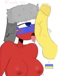 1boy 1girls blowjob blue_eyes blush countryhumans countryhumans_girl incest licking licking_penis red_body russia_(countryhumans) ukraine_(countryhumans) ushanka xx.canada.xx yellow_cock