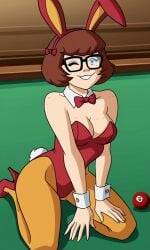 ai_generated ass bigmic145 breasts bunny_ears bunny_girl bunny_tail bunnysuit cartoon_network casino orange_pantyhose pantyhose playboy_bunny red_hair scooby-doo scooby-doo!_mystery_incorporated shoes velma_dinkley velma_dinkley_(mystery_incorporated)