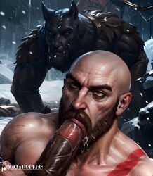 ai_generated aimuscles bald bald_man bara beard blowjob blowjob_face facial_hair fat_penis gay_sex god god_of_war huge_cock kratos large_penis looking_at_partner male/male male_only massive_penis muscular muscular_arms muscular_male nature nature_background oral oral_penetration oral_sex outdoor_nudity outdoor_sex outdoors public public_indecency public_sex selfcest snow snowy_background sucking_penis swallowing warrior yaoi