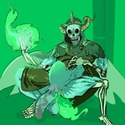 adventure_time anal_sex balls bara big_penis flaccid green_theme horns lifting_clothing male male_only penis pigeonpantonium skeleton solo solo_male spread_legs stomach_bulge the_lich