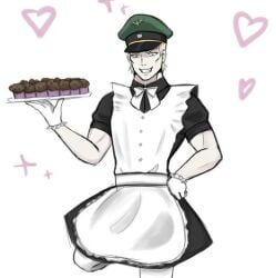 1adult adult_only battle_tendency blonde_hair blonde_hair blue_eyes digital_art human_artist jjba jojo's_bizarre_adventure jojo_no_kimyou_na_bouken maid maid_apron maid_dress maid_outfit maid_uniform muscular muscular_male no_ai rudolph_von_stroheim sofiko_von_maryama solo solo_focus solo_male